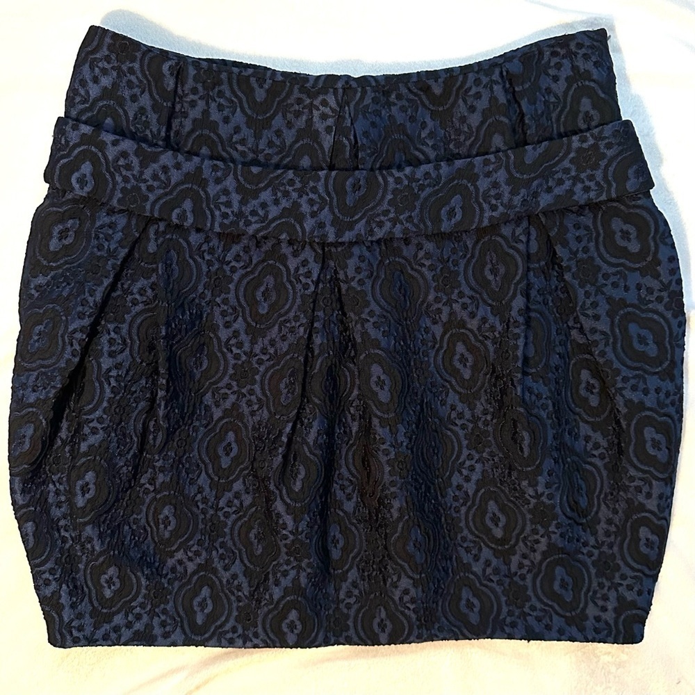 Thakoon Navy Blue & Black Jacquard Print Textured Bubble Mini Skirt 4 lined